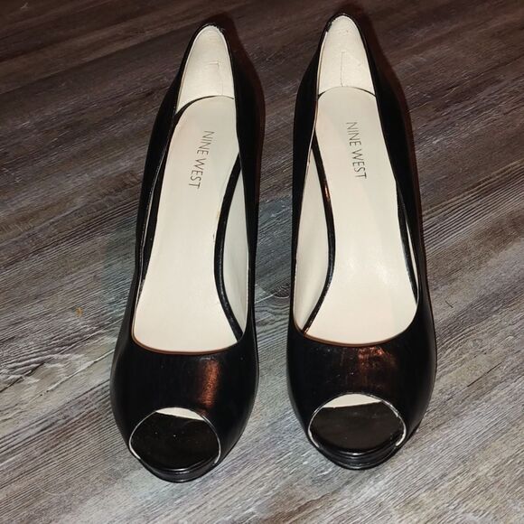 Nine West Kelsyo black peep toe heels  Sz 8.5 - Picture 2 of 7